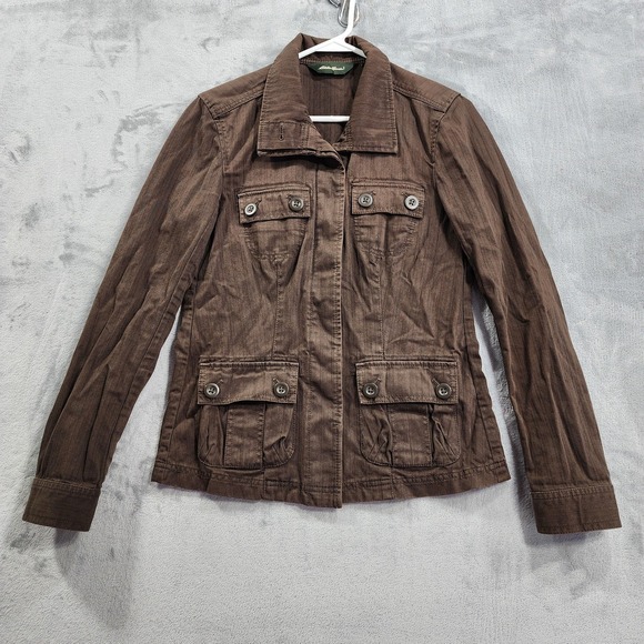 Eddie Bauer Jackets & Blazers - Vintage Eddie Bauer Jacket Womens XS Brown Herringbone Cotton Utility Military